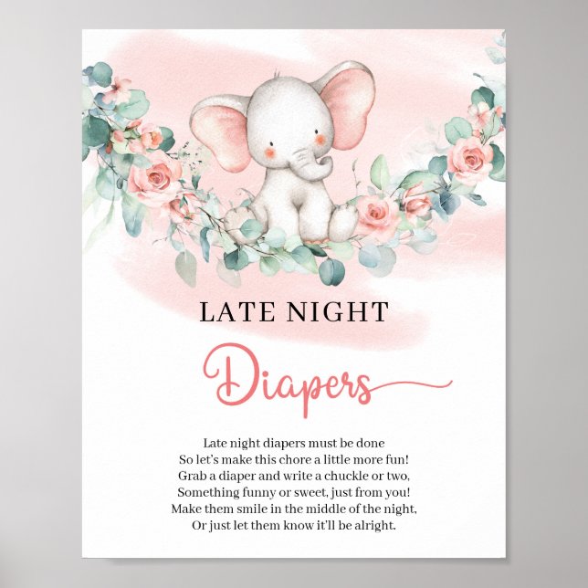 Affiche Sympa bébé fille éléphant tard dans la nuit Diapeu (Devant)