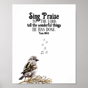 Affiche Sympa Bird Chanter Musique Notes Psalm Bible Verse