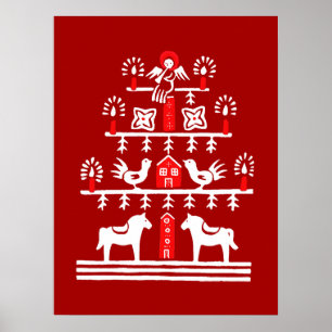 Affiche Sympa Festif Scandi Rouge Blanc Arbre de Noël