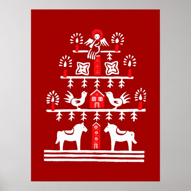 Affiche Sympa Festif Scandi Rouge Blanc Arbre de Noël (Devant)