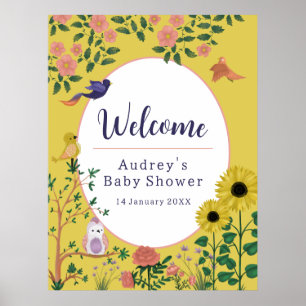 Affiche Sympa Floral Jaune Bienvenue sur le panneau Baby s