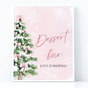 Affiche Sympa Pink Bows Christmas Tree Dessert Bar Sign