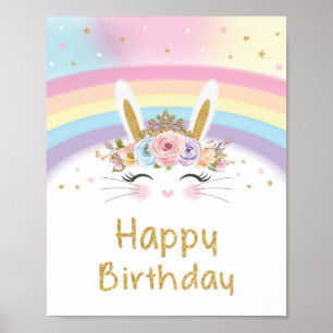 Affiche Sympa Rainbow Bunny Joyeux signe d'anniversaire