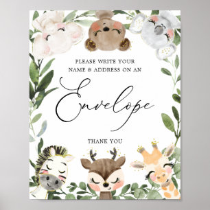Affiche Sympathique Animaux Baby shower Adresse Enveloppe