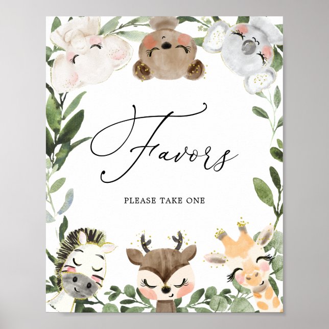 Affiche Sympathique Animaux Baby shower Faveur Signe (Devant)