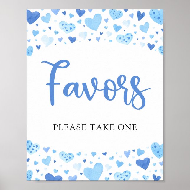 Affiche Sympathique Coeurs Bleus Saint Valentin Baby showe (Devant)