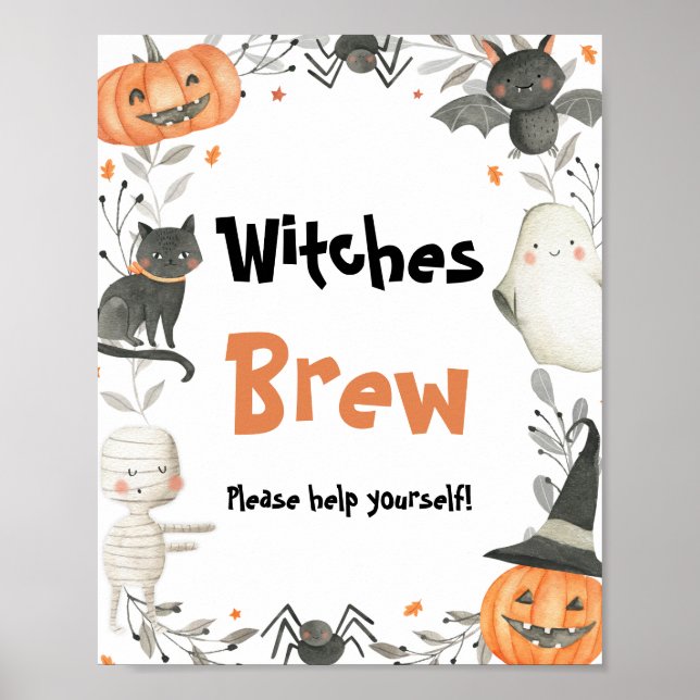 Affiche Sympathique Halloween Ghost Sorches Brew Boissons  (Devant)