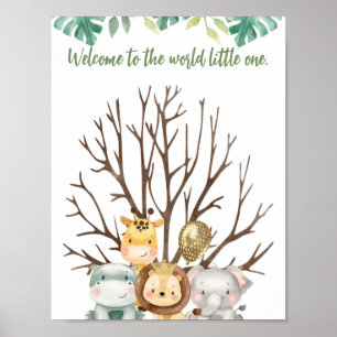 Affiche Sympathique Safari Animaux Baby shower Empreintes 