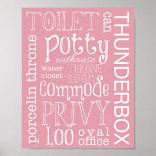 Affiche Sympathique Toilette Pink clair Salle de bain Sign