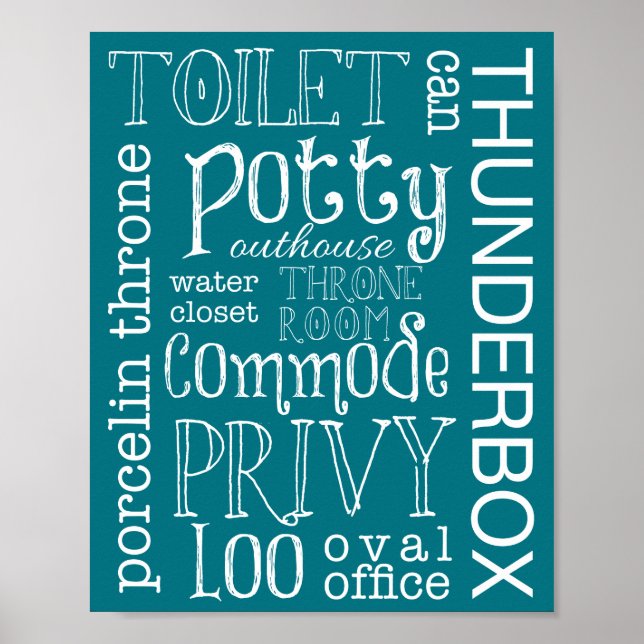 Affiche Sympathique Toilettes Turquoises Salle de bain Sig (Devant)