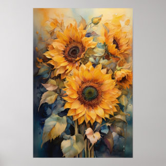 Affiche Symphonie de tournesol - Fleurs d'aquarelle - Flor