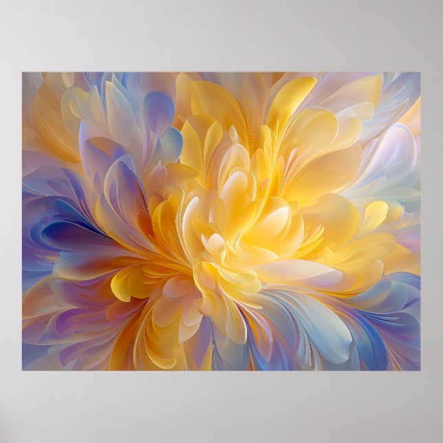 Affiche Symphonie dorée de pétales abstraits en fleurs (Devant)