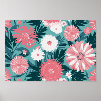 Affiche Symphonie florale rose et blanc