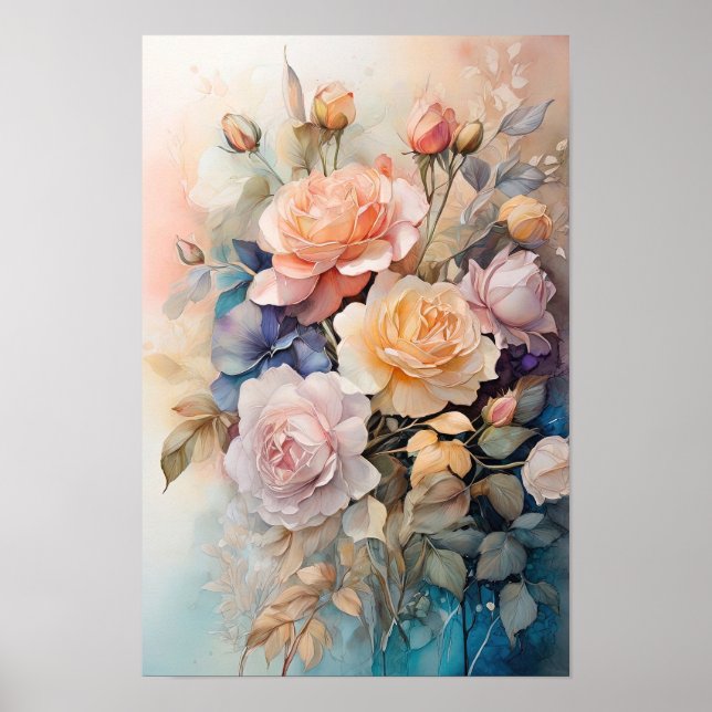 Affiche Symphonie rose - Fleurs aquarelles - Art Floral (Devant)