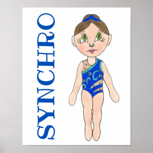 Affiche Synchronized Swimming Blue Synchro Swimmer Girl