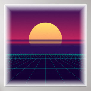 Affiche Synthwave Grille - Esthétique Rétro 80