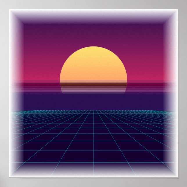 Affiche Synthwave Grille - Esthétique Rétro 80 (Devant)