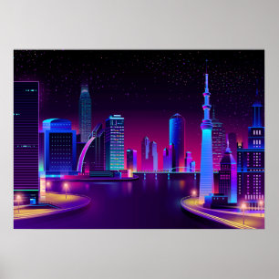 Affiche Synthwave Neon City ⛔ Art vectoriel