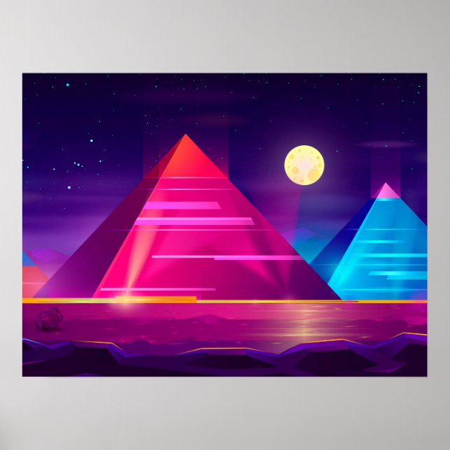 Affiche Synthwave Neon City - Egypte, pyramide (Devant)