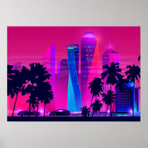 Affiche Synthwave Neon City Miami Vice