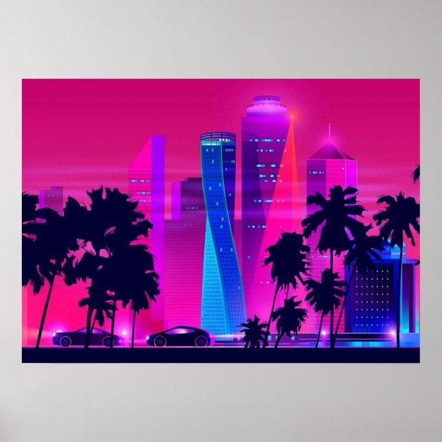 Affiche Synthwave Neon City Miami Vice (Devant)