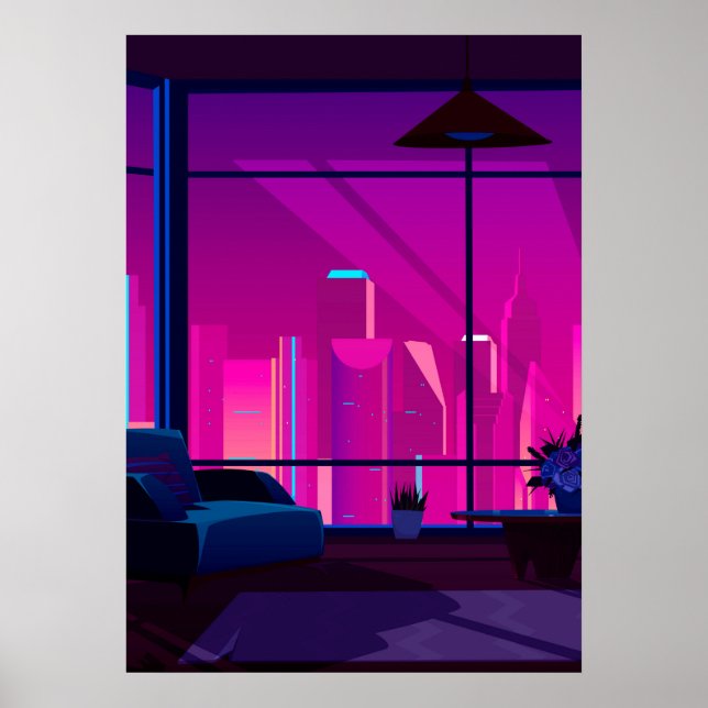Affiche Synthwave Neon City : terrasse, penthouse (Devant)