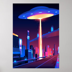 Affiche Synthwave Neon City :UFO