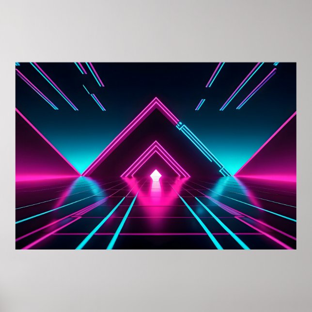 Affiche Synthwave Neon Tunnel Glowing Pyramid Abstract (Devant)