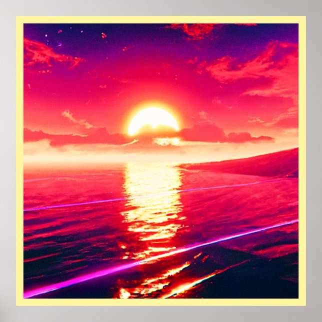 Affiche Synthwave numérique Sunset Sea Reflection (Devant)