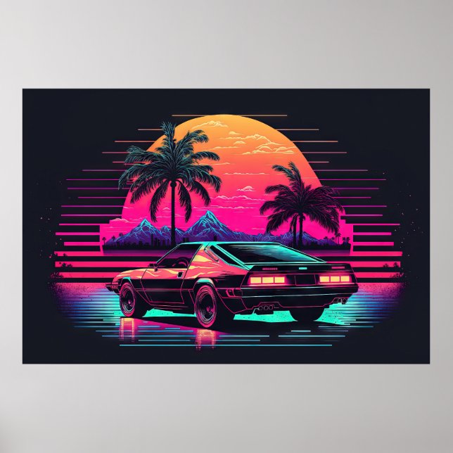 Affiche Synthwave Summit : Course au coucher du soleil (Devant)