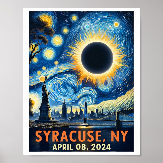 Affiche Syracuse New York Total Solar Eclipse 2024 Starry (Devant)
