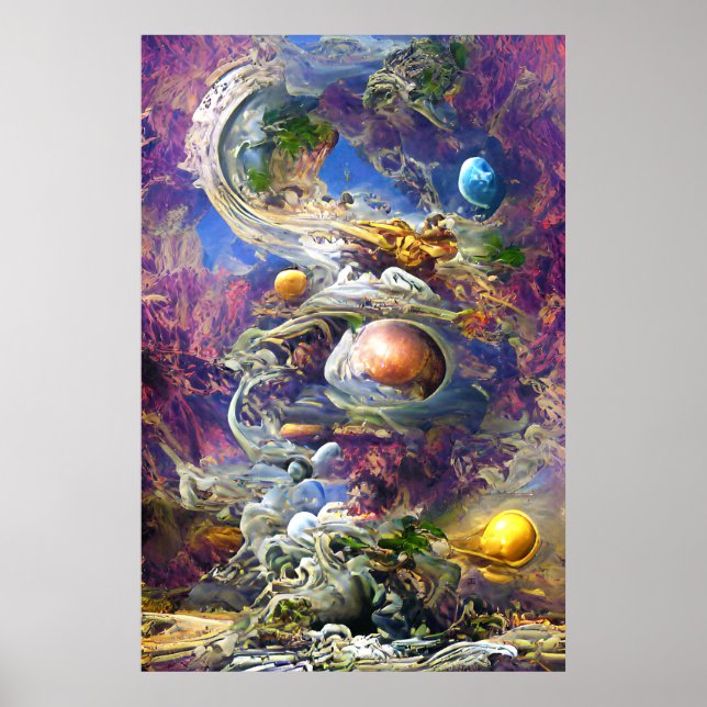 Affiche Système solaire à galaxie violette (Devant)