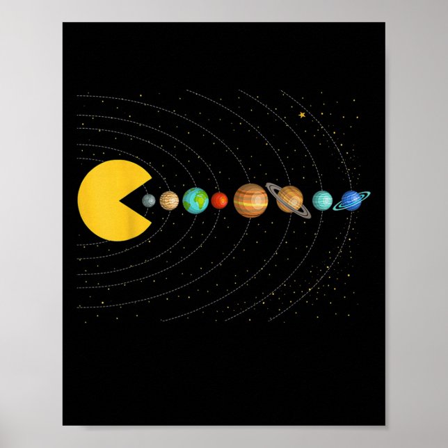 Affiche Système Solaire Astronomie Jeux Vidéo Espace Drôle (Devant)