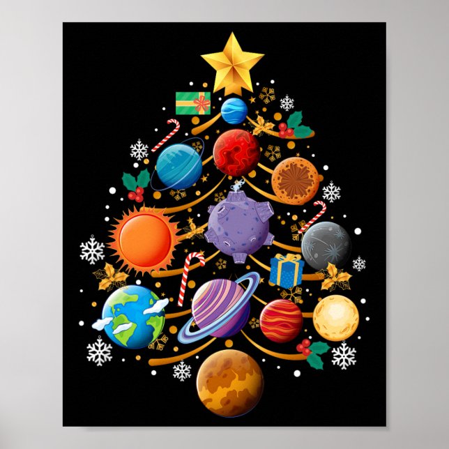 Affiche Système solaire Planètes Arbre de Noël Astronomie  (Devant)