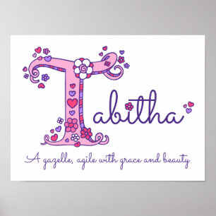 Affiche T monogramme art Tabitha filles nom signifiant aff
