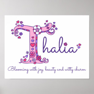 Affiche T monogramme art Thalia filles nom signifiant affi