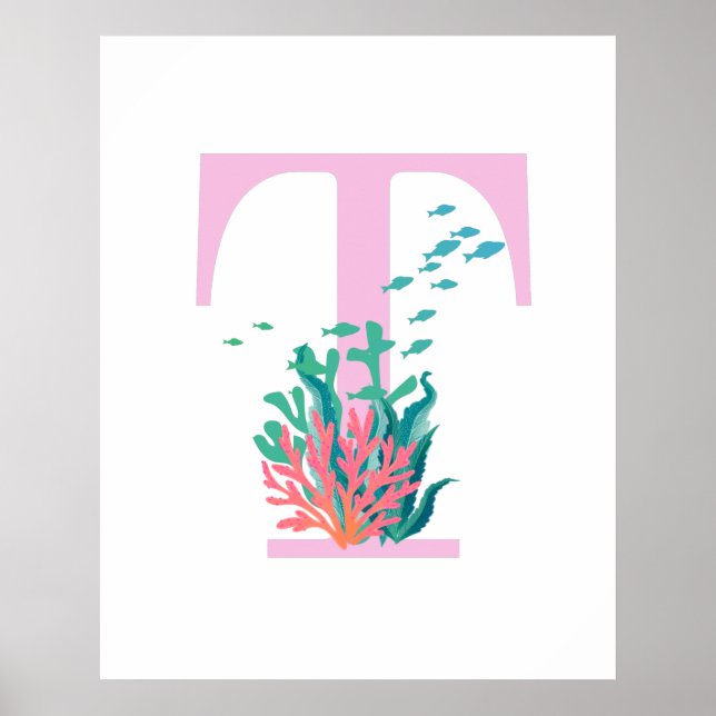 Affiche T Monogramme Initiale Monogramme Rose Turquoise Oc (Devant)