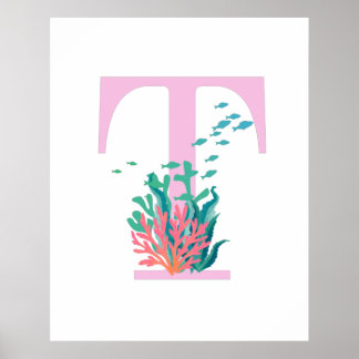 Affiche T Monogramme Monogramme Rose Turquoise Océan Affic