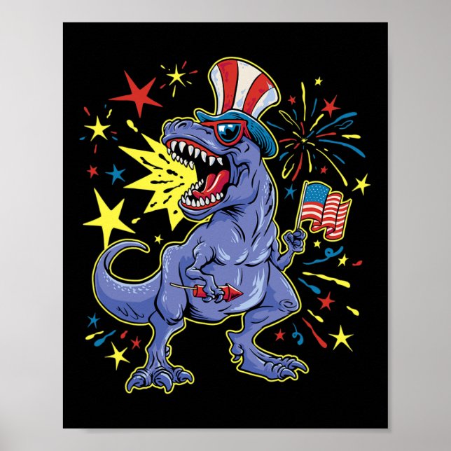 Affiche T-rex 4 juillet fêter l'indépendance (Devant)