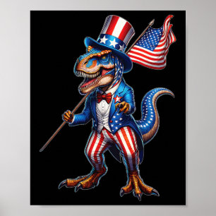 Affiche T-rex 4 Juillet Usa Drapeau Américain Patriotique