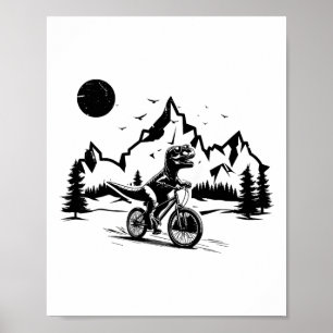 Affiche T-Rex à vélo vélo de montagne vintage Dino T