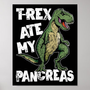Affiche T-rex Ate My Pancreas Dinosaur Amusants Diabète Aw
