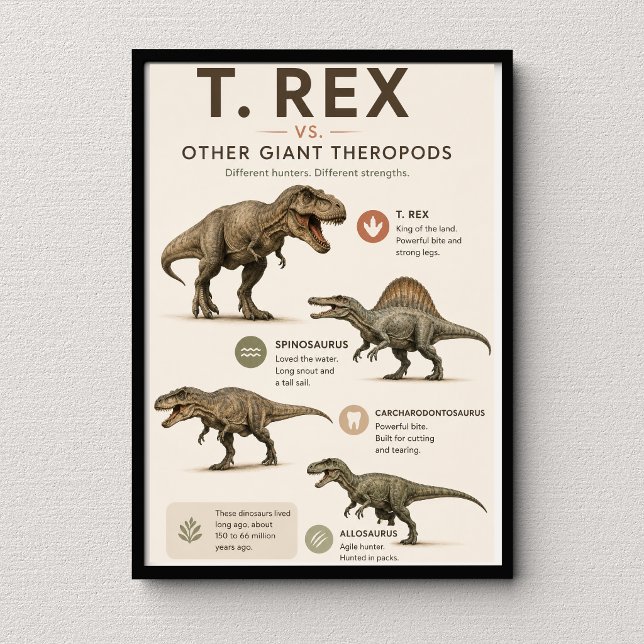 Affiche T. Rex contre d'autres grands théropodes Éducatif (Créateur téléchargé)