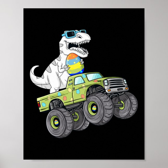 Affiche T Rex Dino de Pâques à cheval sur un camion monstr (Devant)