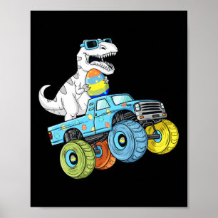 Affiche T Rex Dino de Pâques à cheval sur un camion monstr