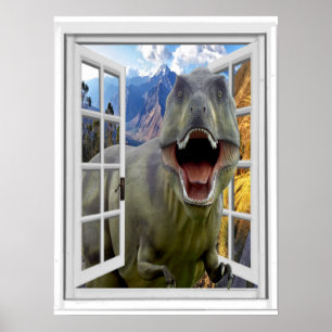 Affiche T-Rex Dinosaur Picture Fake Window