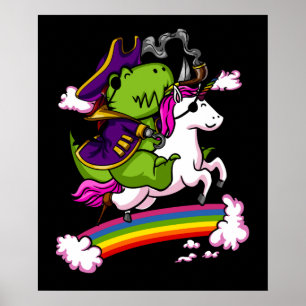 Affiche T-Rex Dinosaur Pirate marin équitation Unicorn