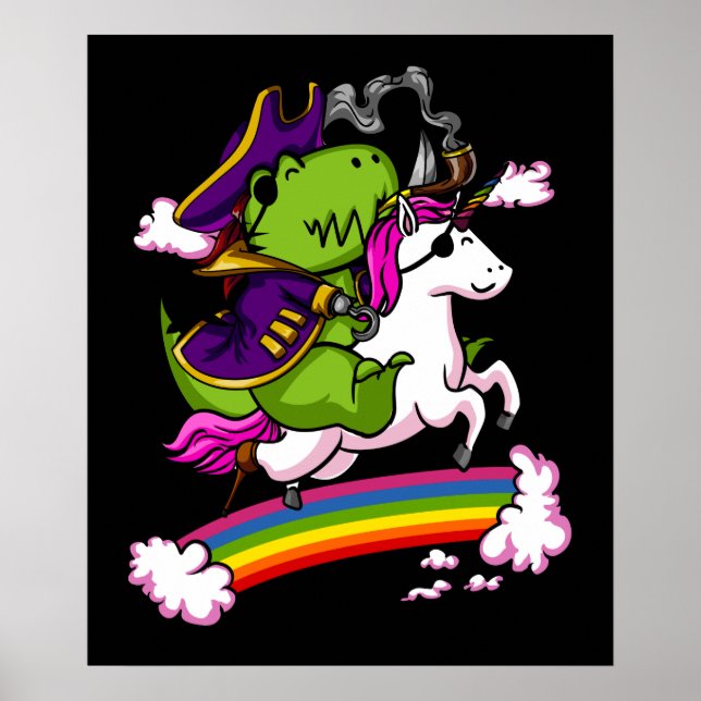 Affiche T-Rex Dinosaur Pirate marin équitation Unicorn (Devant)