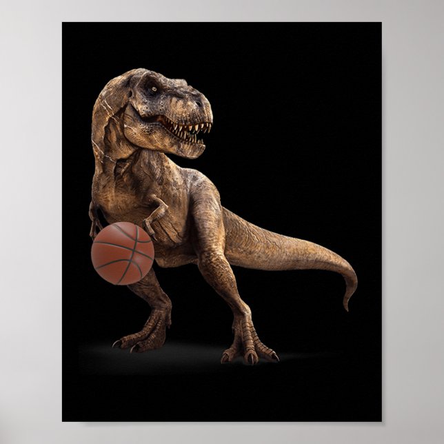 Affiche T Rex Dinosaur Playing Sketll Funny Dinosaur Hoops (Devant)