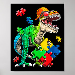 Affiche T Rex Dinosaur Sensibilisation sur l'autisme Puzzl